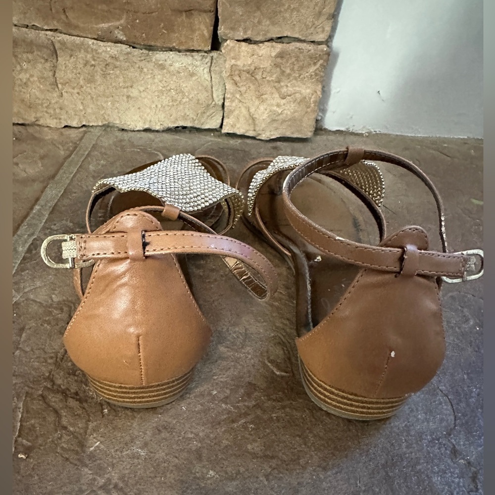 Fergie Flat Rhinestone Diamond Patch Sandals, Tan… - image 3